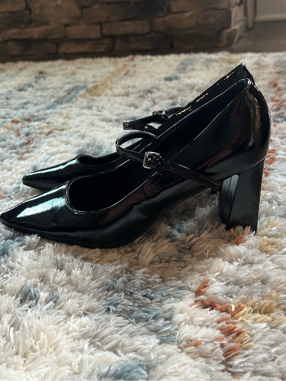 Steve Madden Black Patent Mary Jane Block Heel Pumps - Women